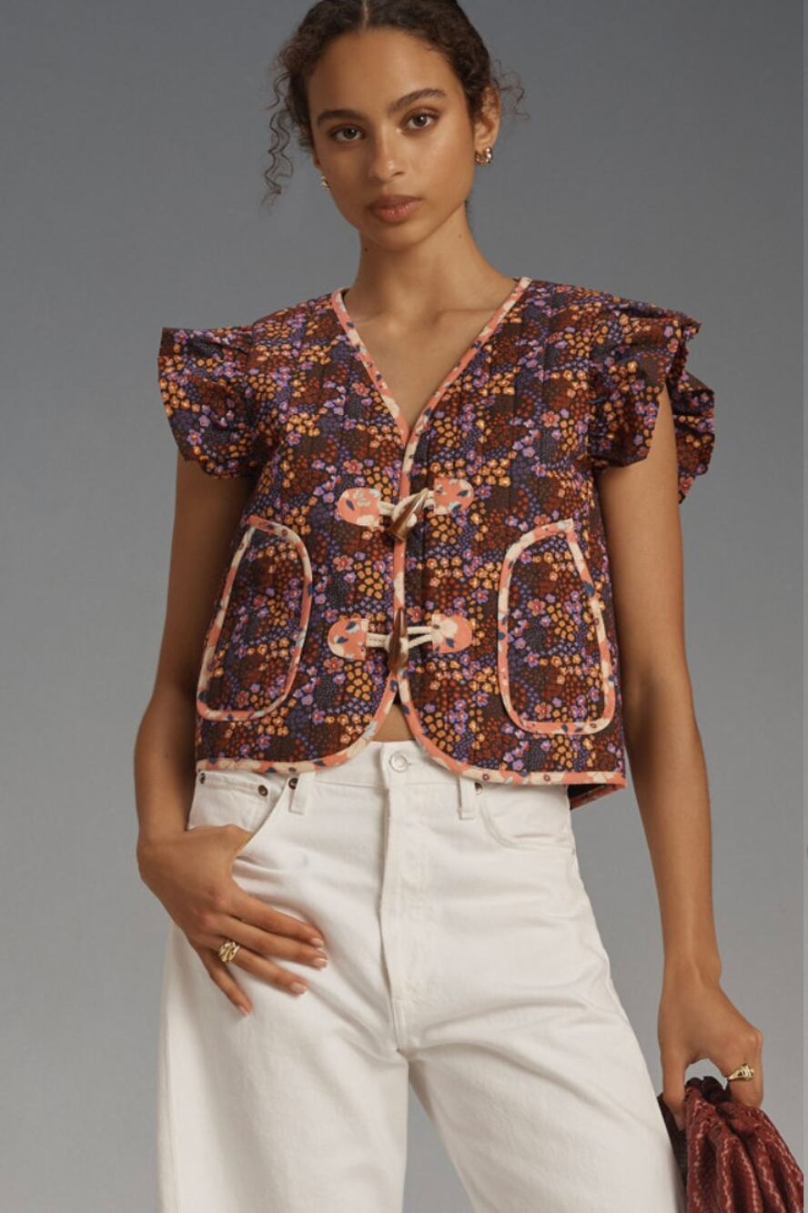 NWT Dolan Left Coast Collection Floral Ruffle Vest Toggle Front Anthropologie XS